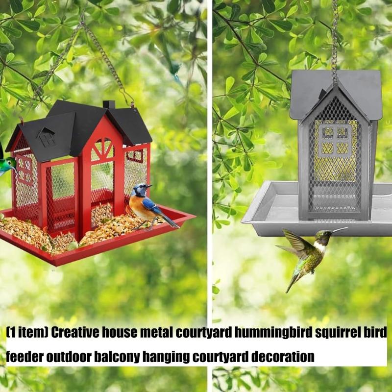 Squirrels Proof Outdoor Bird Feeder Metal Construction Feeding Ports Weatherproof Roof Design For Finches