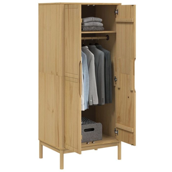 Wardrobe - VIDAXL - Floro - Solid Pine Wood - Brown Wax - 2 Doors - 77x53x171 Cm