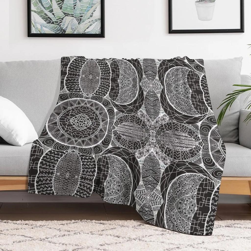 Mamma Africa Geometric Tribal Pattern White Outline Throw Blanket Cozy Home Blanket Gift for Christmas Holiday