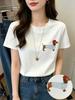 Camiseta Informal Sencilla y de Moda para Mujer de Primavera y Verano Estilo Dibujos Animados Estampado de Perro Salchicha Camiseta de Manga Corta