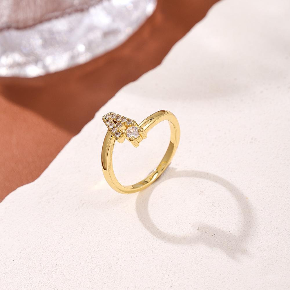 Copper Inlaid Zircon Alphabet Ring: Women's Fashionable Adjustable Open Ring
