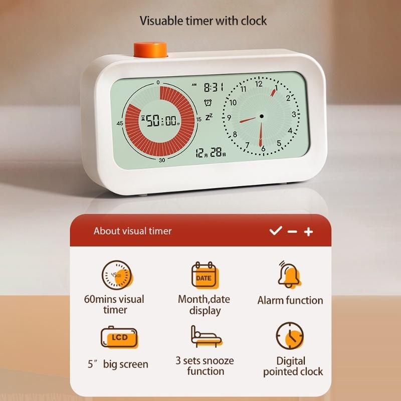 Digital Productivity Visual Timer Count Up/Down Function Alarm Calendar Display Clock Snooze Setting Sound Reminder Kids Time