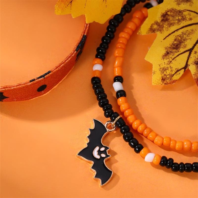 Halloween Beaded Bracelets Set Pumpkin Skull Bracelets for Women Jewelry Gift