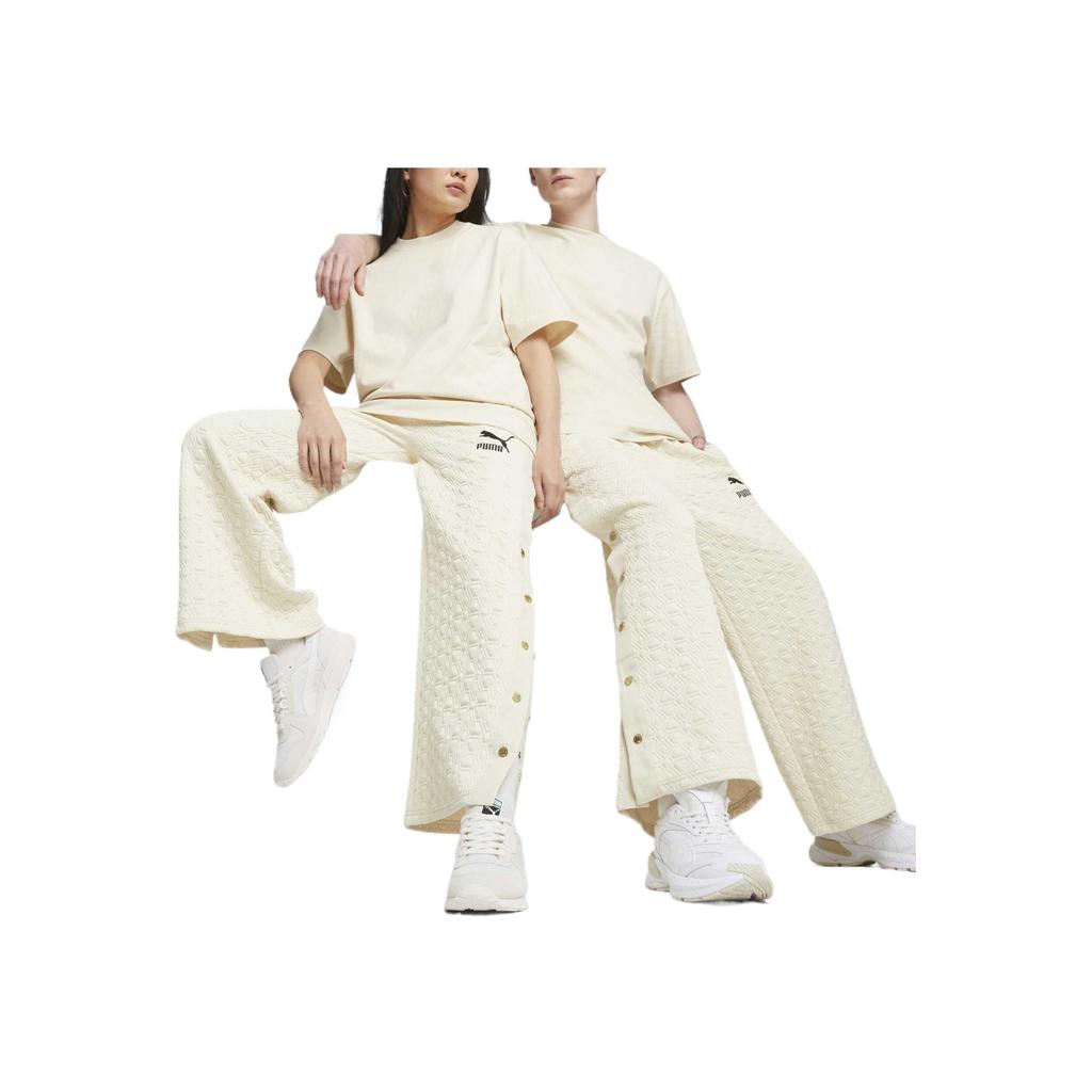 Puma Luxe Sport T7 Pantaloni a Gamba Larga con Bottoni Unisex Bianco Neve 620853-87