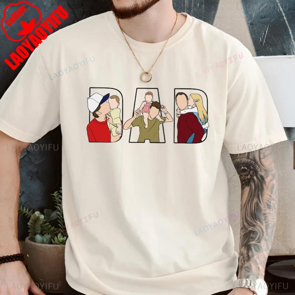 Fathers Day Gift Shirt Men Dad Portrait Line Art Cotton Tshirt Personalized From Wife Kids Funny Husband Present Men Clothing