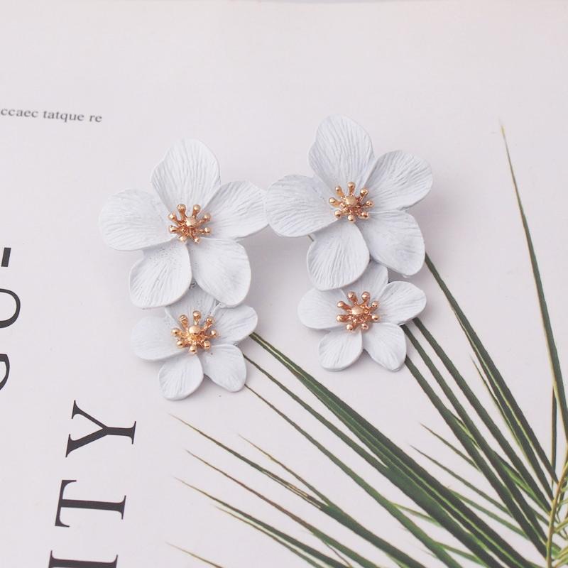 Koreanische Neue Doppel-schichten Blume Tropfen Ohrringe für Damen Übertrieben Frauen Floral Ohrringe Modeschmuck aretes de mujer