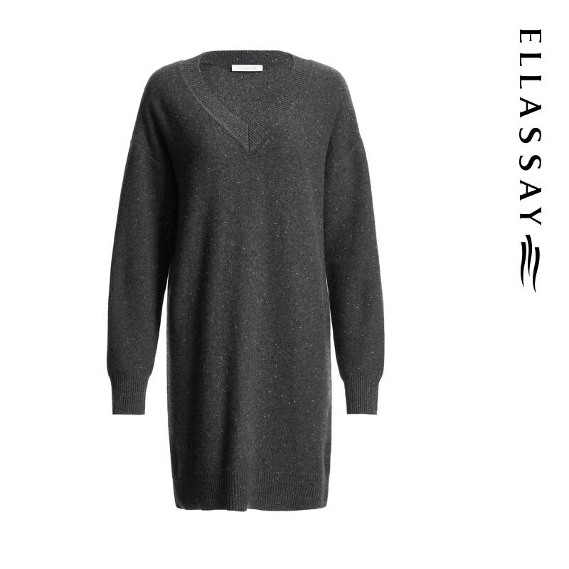 ELLASSAY Women's Cashmere Relaxed Fit V-Neck Knit Dress