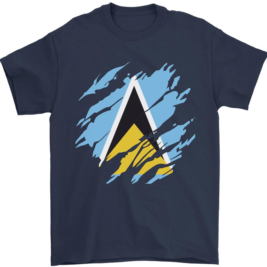Zerrissene Flagge von St. Lucia Lucian Day Fußball Herren T-Shirt 100% Baumwolle