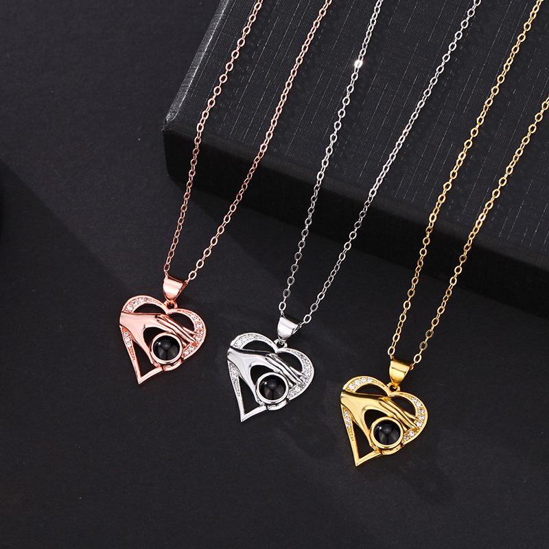 

Ожерелье в форме сердца «Я люблю тебя» с проектором - Отображает на 100 языках, Идеальный подарок на День матери платиновый