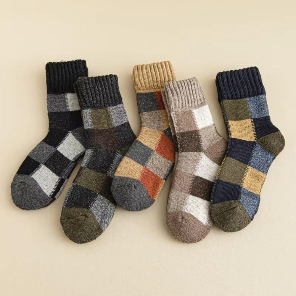 Fashion Thickened Warm Winter Socks Breathable Colorblock Warm Wool Socks Soft Comfortable Home Socks Unisex