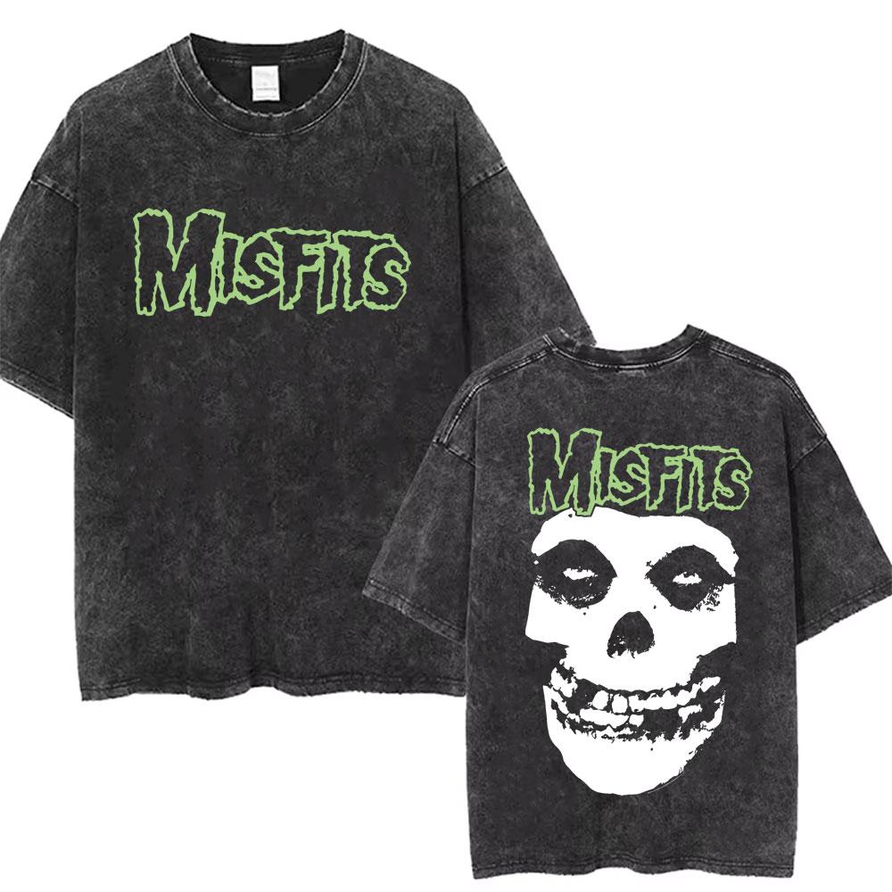 Gewaschenes Vintage Hardcore Punk Misfits T-Shirt Horror Skelett Grafik T-Shirt Herren Damenmode Übergroße T-Shirts