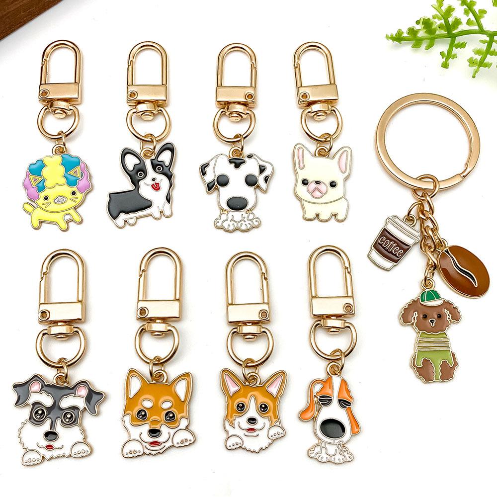 Cartoon Drip Oil Dog Keyring: Schnauzer, Corgi, Pekingese Zinc Alloy Pendant