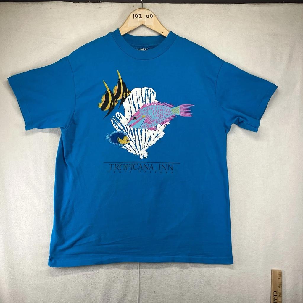 Vintage Tropical Fish Single Stitch T Shirt Mens Medium USA Made Texture Graphic