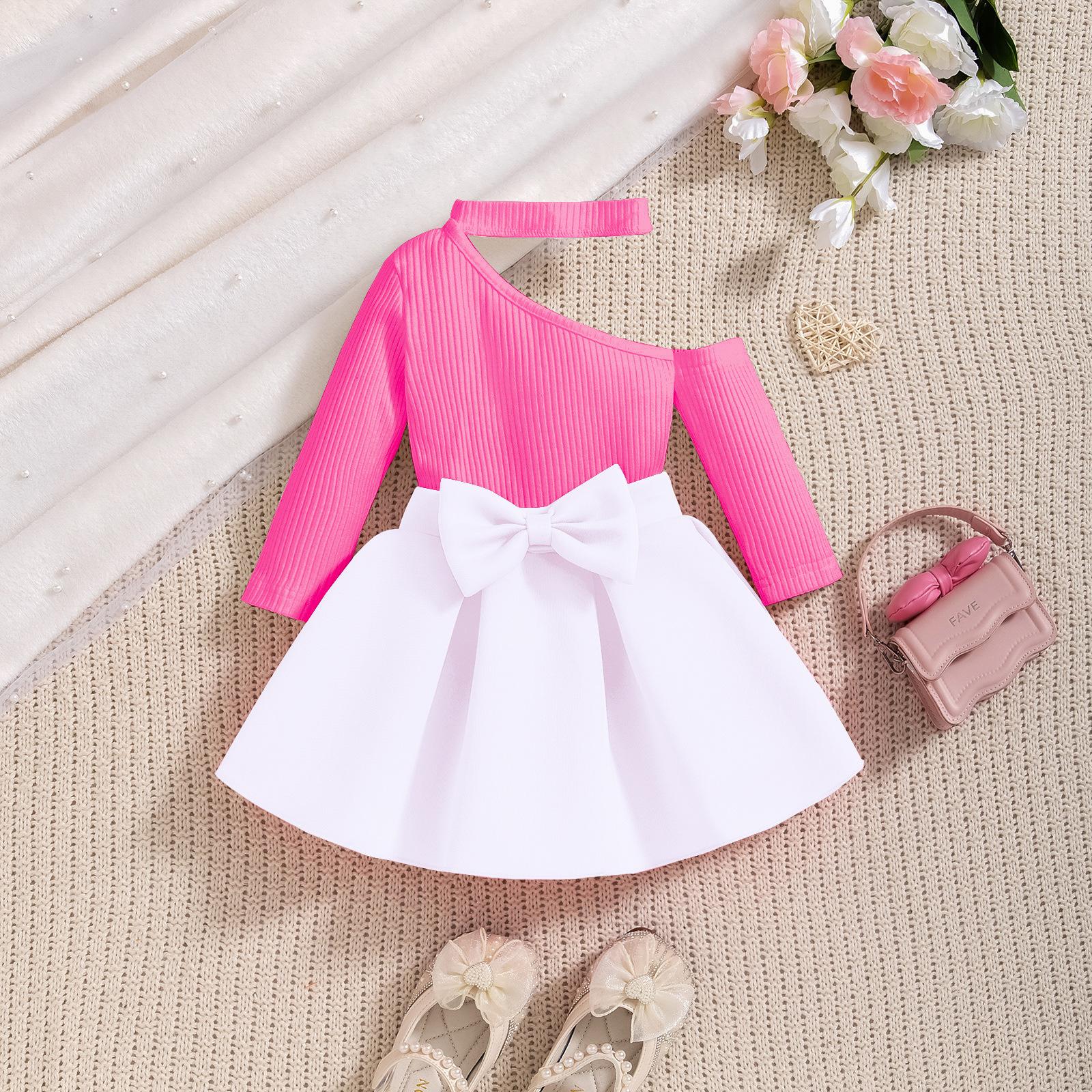 

Костюм для девочек 9M-4Y с юбкой, весенне-осенний костюм принцессы с разрезом на плече, длинными рукавами и бантом с оборками на юбке 2-3Y розы красного