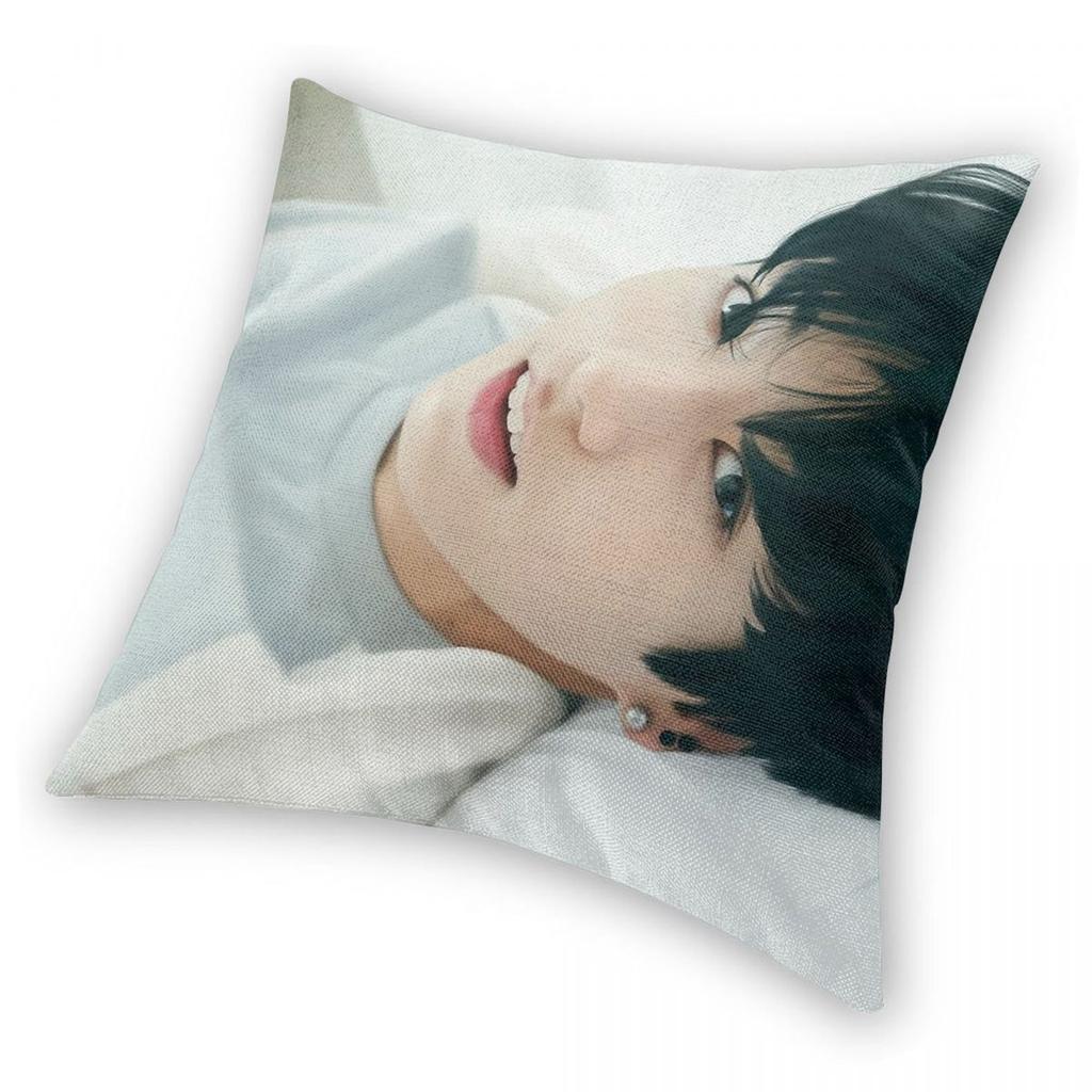 Jungkook Square Pillowcase Polyester Linen Velvet Pattern Zip Decorative Sofa Seater Cushion Cover