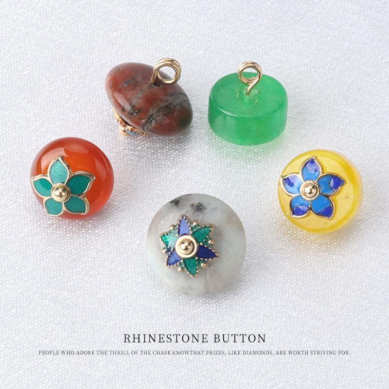 5pcs Natural Yellow Purple Flower Tray Jade Buckle Chinese Plate Buckle Silk Cheongsam Tang Style Hanfu Button Button