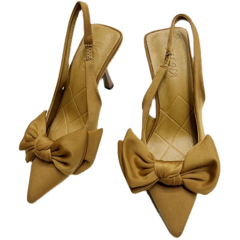 Francuskie sandały na wysokim obcasie, niszowe, z kokardą, buty 2025, nowe letnie, na cienkim obcasie, szpiczaste, pojedyncze buty, moda