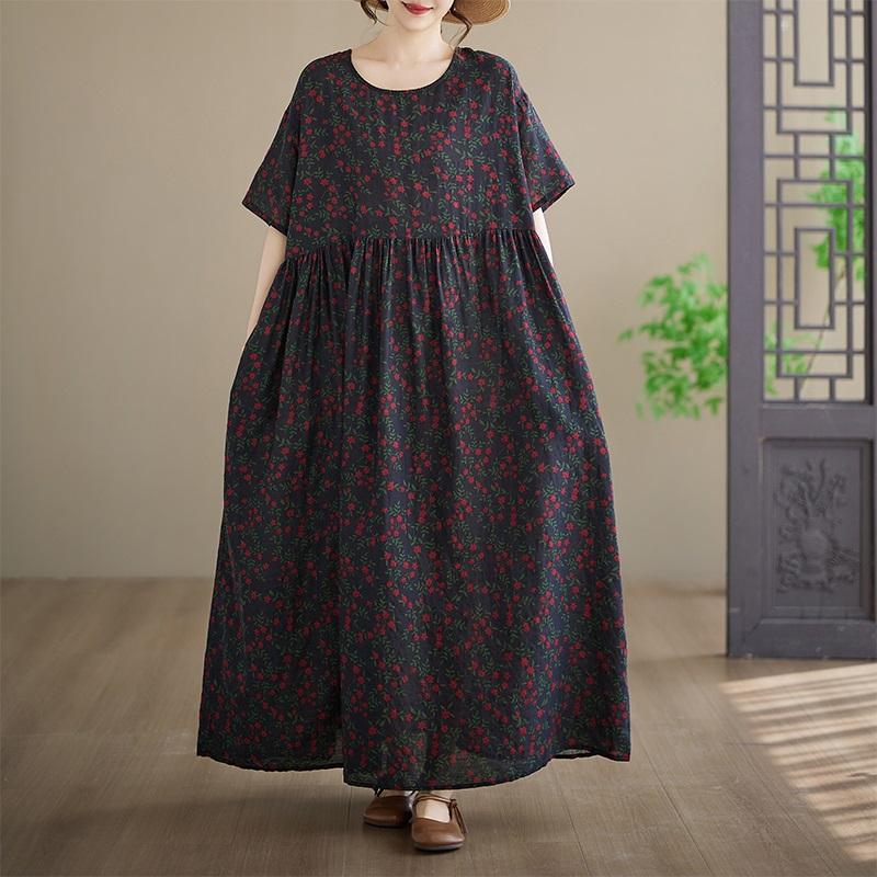 

Летнее платье-макси большого размера с коротким рукавом, хлопковое, в винтажном цветочном стиле, новинка, повседневное, свободное