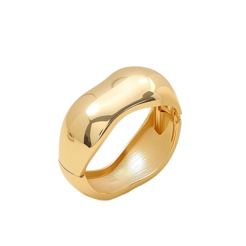 European & American Metal Punk Style Multi-layer Stackable Striped Wide Face Spring Bangle