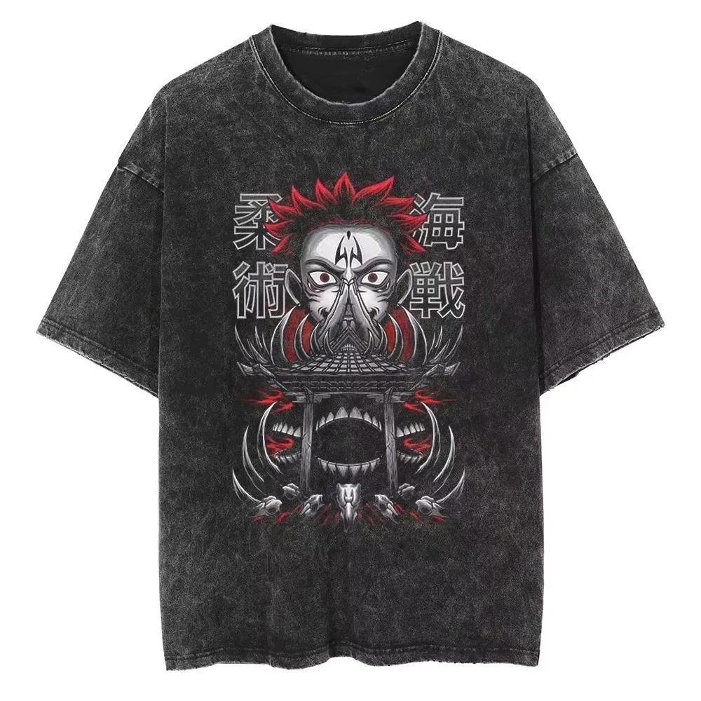 Jujutsu Kaisen Ryomen Sukuna Graphic Print Vintage Washed Oversized Anime Streetwear T-Shirt