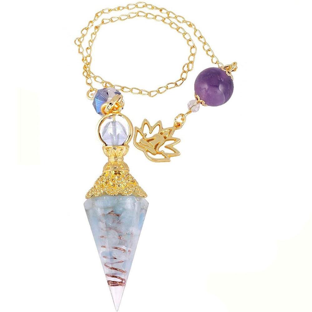 Antique Silver Seven Chakra Crystal Resin Pendulum with Semi-Precious Chips Pendant