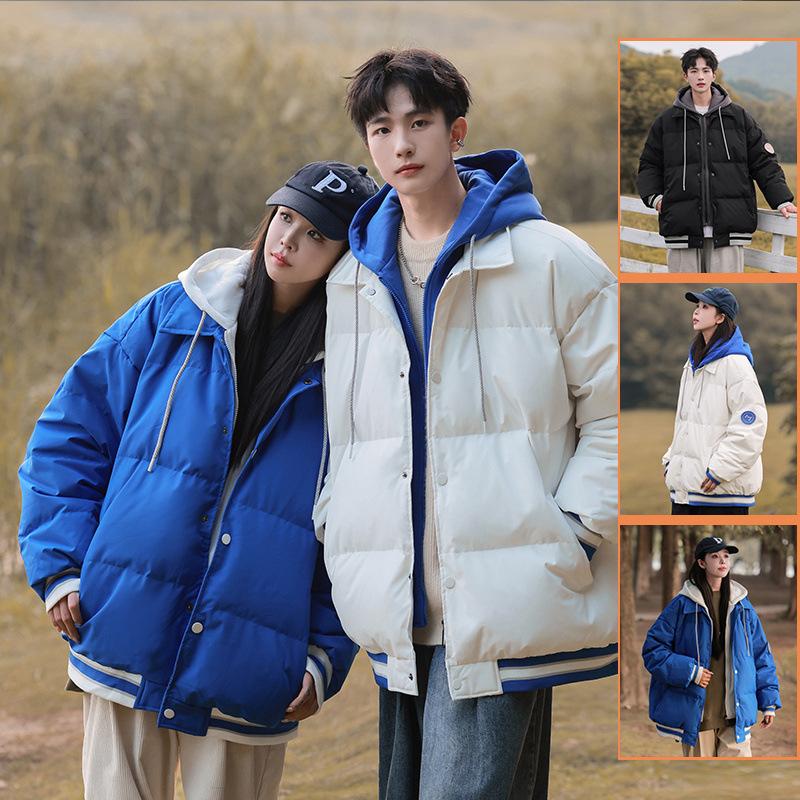 Thickened and Warm, 2025 Winter New Ins Hong Kong Style Design Sense Niche Fake Two Down Jackets Trendy Cotton Clothes