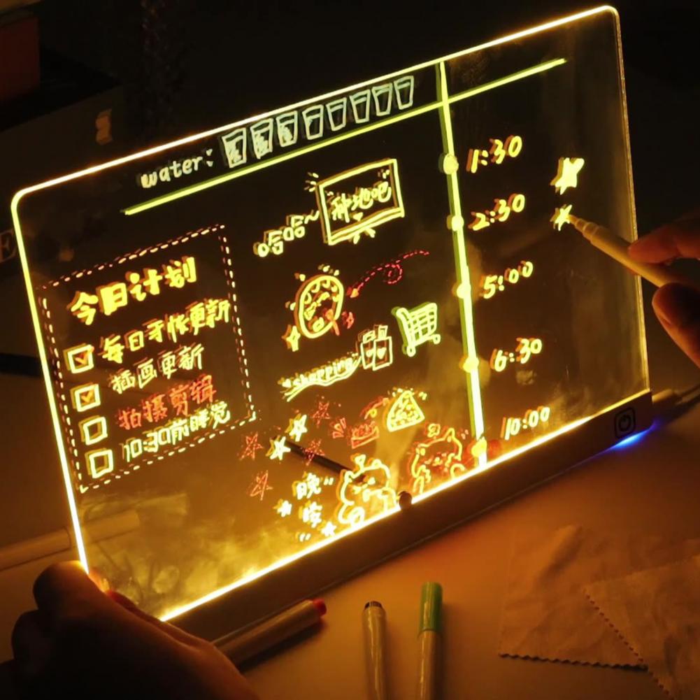 Tablica LED do notatek Akrylowy notatnik do pisania z możliwością ładowania Zmazywalna podświetlana tablica do wiadomości Tablica do listy rzeczy do zrobienia Planer tygodniowy wielokrotnego użytku