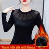 Women's Autumn & Winter Mesh Velvet Slimming Round Neck Top