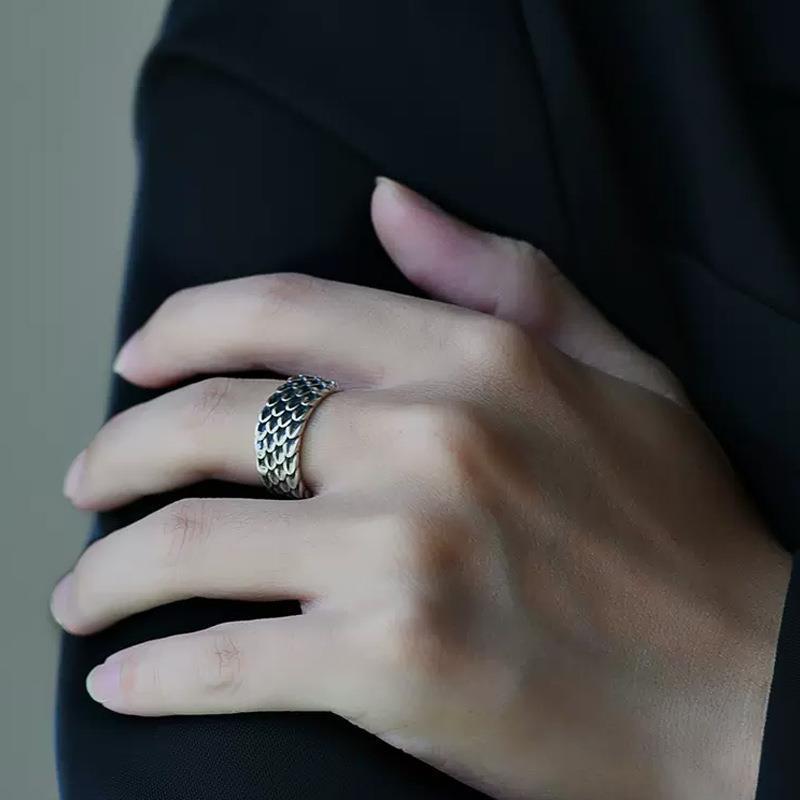 Retro Reverse Scale Ring for Men, Chinese Style and Trendy Scales, Fashionable Dragon Scale Open Finger