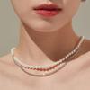 Tirr Lirr Tizen Maximize Shell Pearl 6mm Long Point Chain Silver-White Bead Necklace TNSSVW14038M