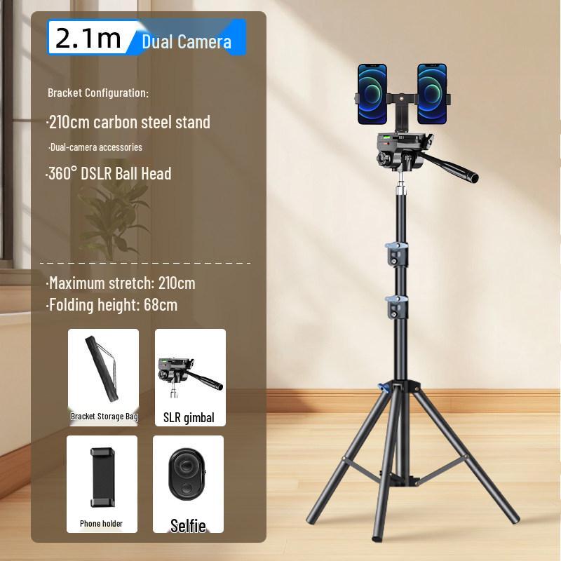 2025 Pro Live Streaming Stand: Dual Phone Tripod with Fill Light for Streamers & Vloggers