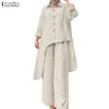 ZANZEA Women Long Sleeve Irregular Blouse and Pants Casual Two Piece Suit Sets