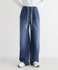 Ppaeppae Structured Silhouette, Easy-Fit String Elastic Long Wide Denim Pants