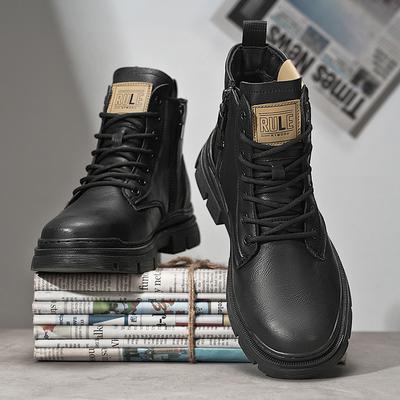 2025 Winter Leder Herrenstiefel Dicke Sohle Schnürschuhe Lässige Herren Arbeitsschuhe Neues Design Warme Schwarze Stiefeletten Herren