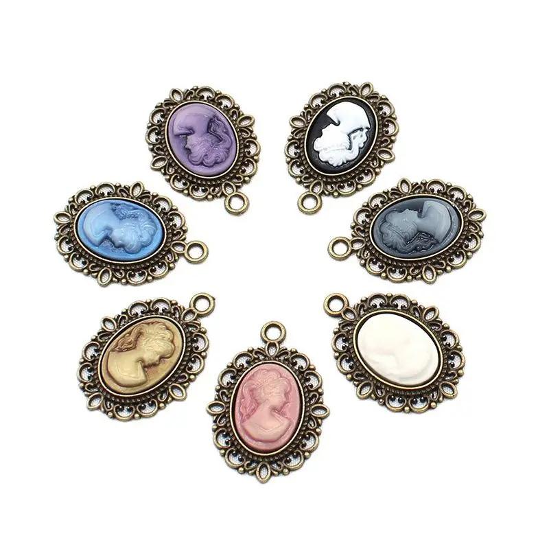 Antique Silver Oval Zinc Alloy Pendant With An Inlaid 18*25Mm Beauty Head Design, Hair Accessory Necklace, Diy Jewelry Accessory