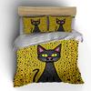 Black Dot Background Letter Black Cat Duvet Cover Set, Folk Art Kitty Bedding Includes 1 Duvet Cover And 2 Pillowcase, Gift
