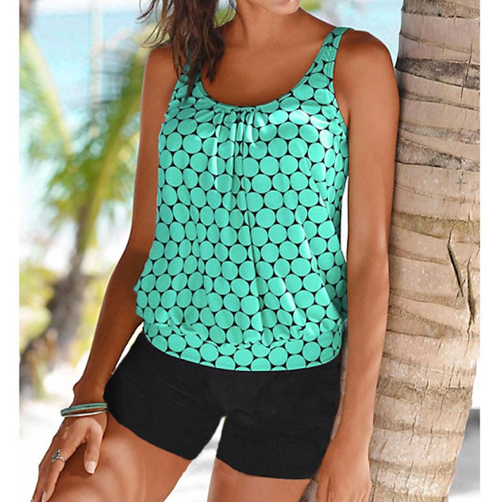 2023 Polka Dot Plus Size Women's Conservative Split Swimsuit