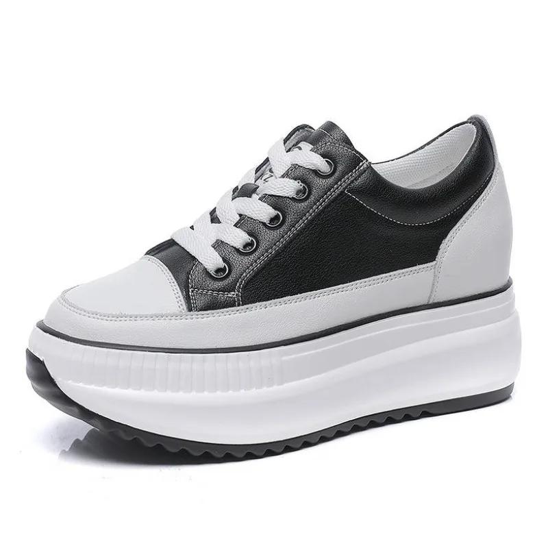 8CM Genuine Leather Women Casual Shoes 7cm Platform Wedge Female Women Sneakers Chunky Spring Autumn Shoes Summer