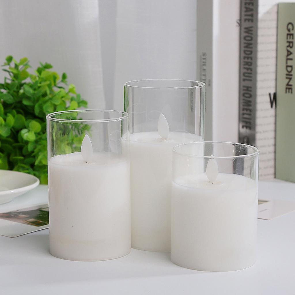 LED Tea-Colored Glass Candle Set with Remote Control and Simulated Flame