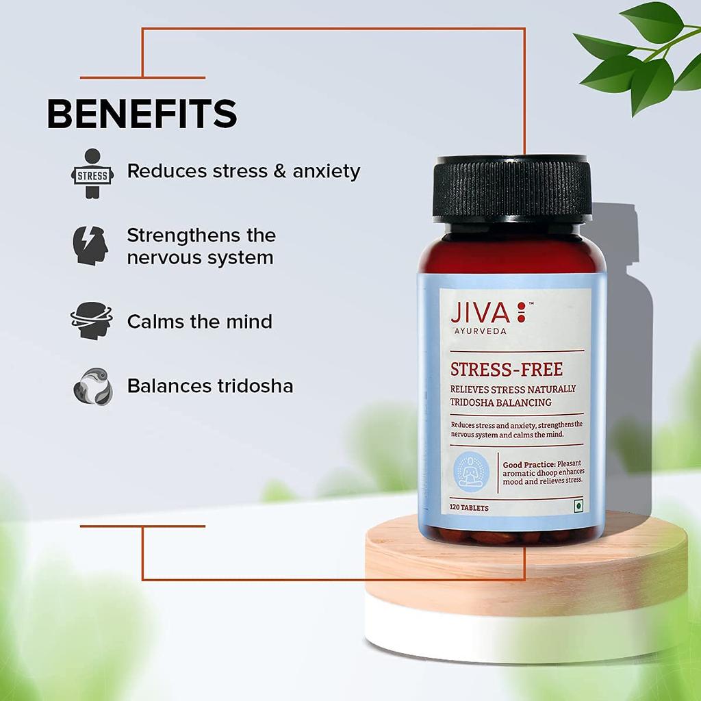 Jiva Stress-Free Tablets For Daily Calm Support And Relaxation Boost With Ayurvedic Herbal Blend 120 Tablets Pack Of 1