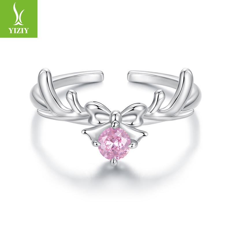 

Yinziyun Original Elk Bow Open Ring - s925 Sterling Silver Christmas Lucky Jewelry Adjustable