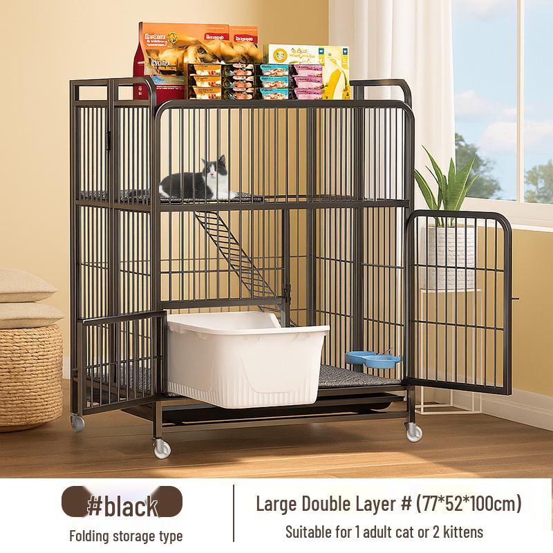 Foldable Indoor Cat Cage with Toilet – Space-Saving Cat House and Balcony for Small Apartments