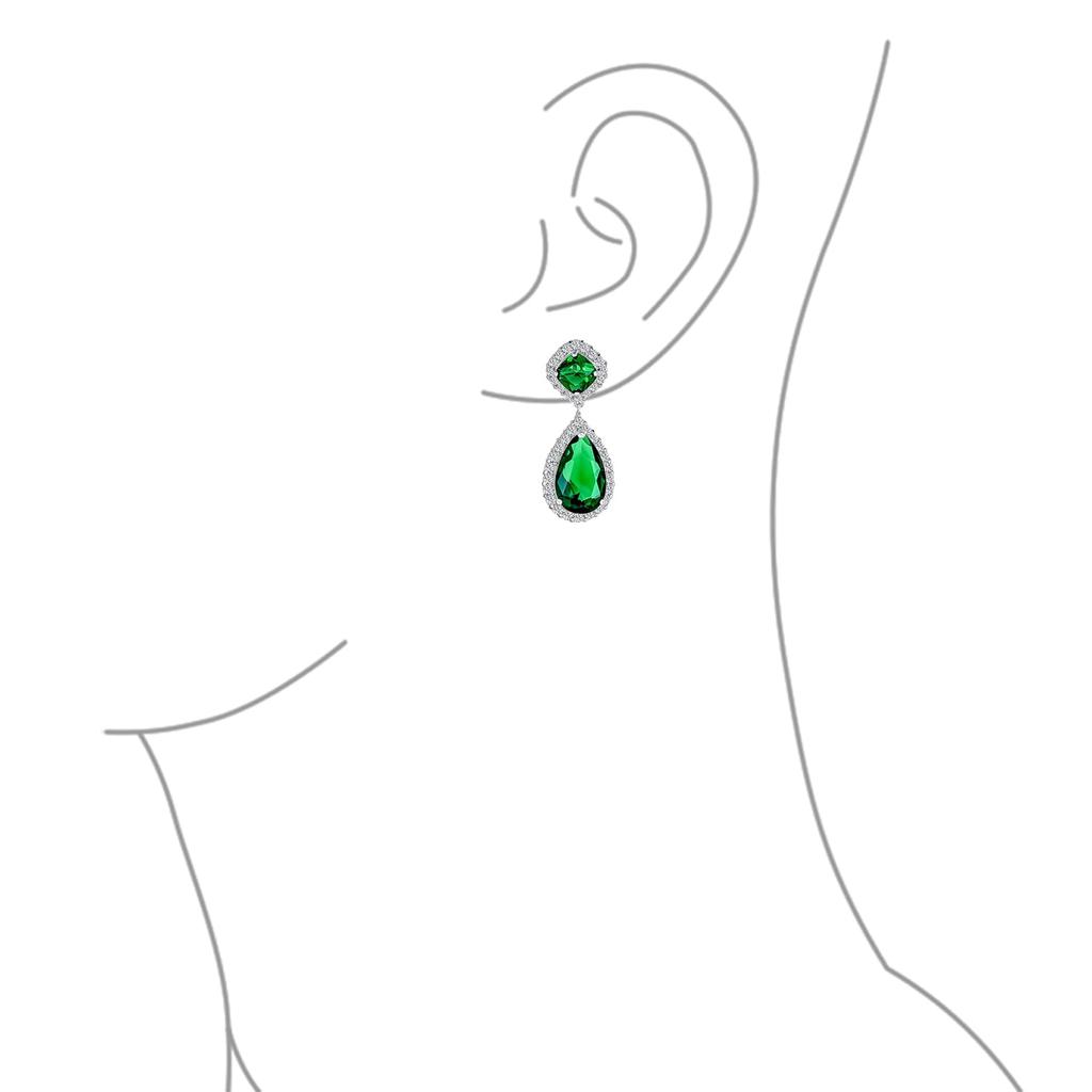 Classic Bridal Statement 7 5CT Green AAA CZ Pair Shape Simulate Emerald Clear Cubic Zirconia Halo Tear Chandelier Dangle Earrings Women Bridesmaid