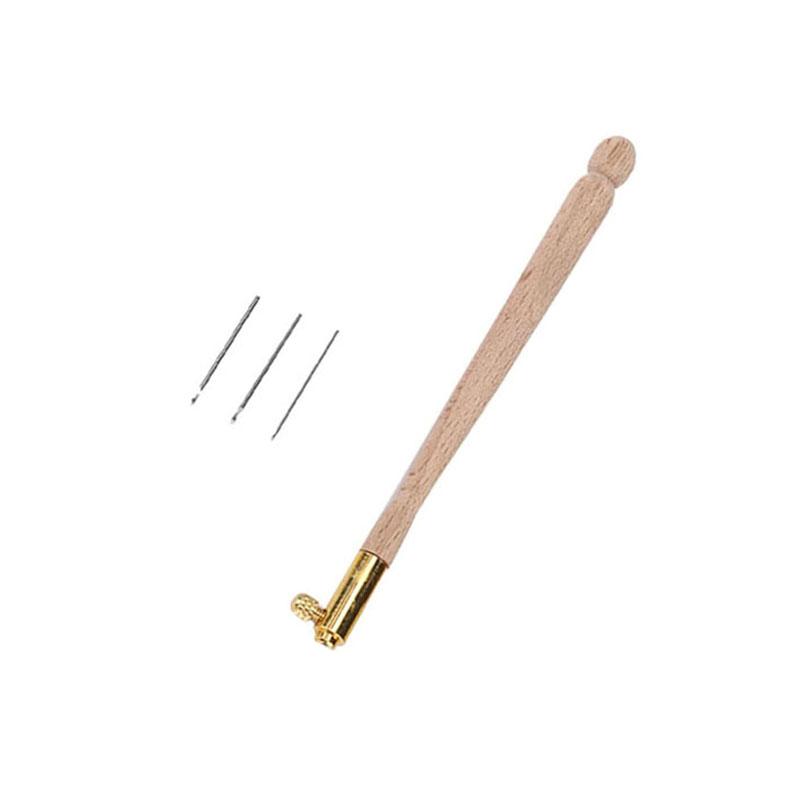 Embroidery Crochet Hooks with 3 Needles Wooden Handle Hook Latch Beaded Needle for Embroidery Sequin Beading Knitting DIY Sewing