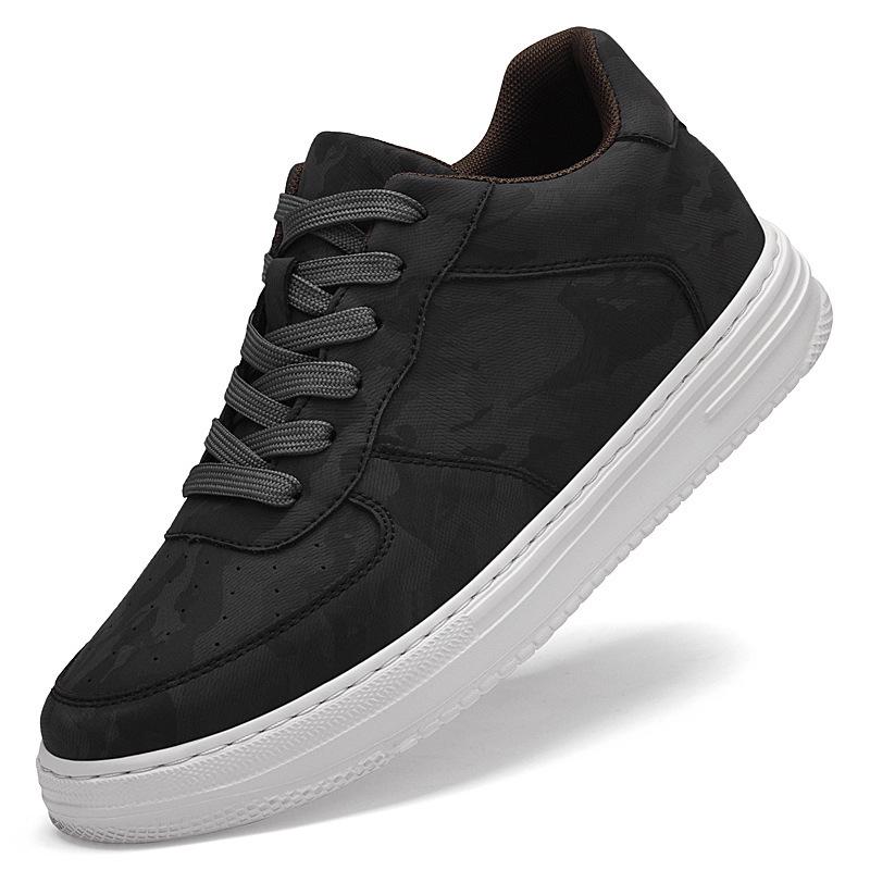 Autumn Plus Size Men's Height-Boosting Leather Sneakers (6CM) - Fashionable White Casual Shoes