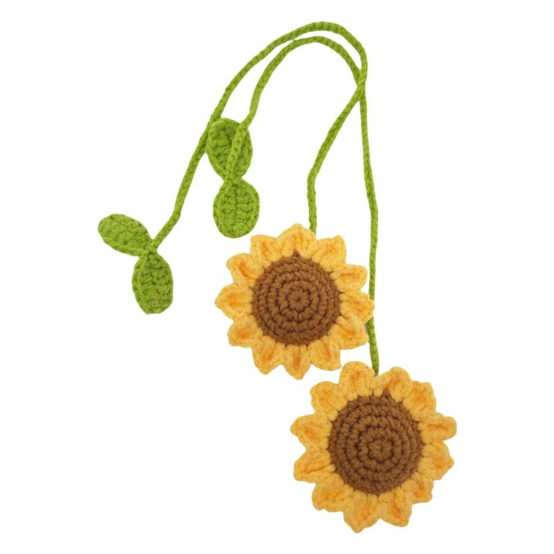 

Handmade Sunflower Crochet Car Mirror Hanging Ornaments Crochet Car Mirror Hanging Set of 2 for Natural Interior Style