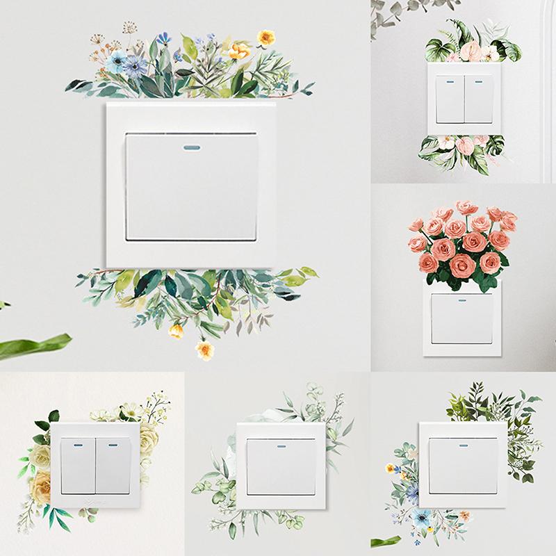 Decor Wall Paper Long Lasting Wall Mural Colorfast Plant Flower Switch Wall Decorative Sticker Self-Adhesive Decal
