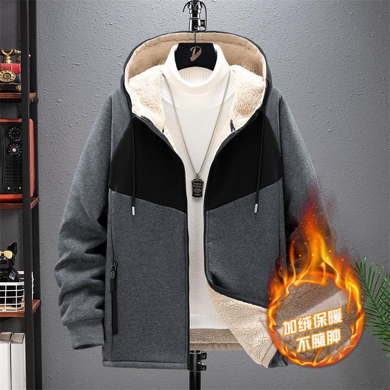 Men's Plush Lamb Fleece Hooded Sweatshirt - Thick, Loose, Warm Cardigan for Autumn and Winter Sports Leisure