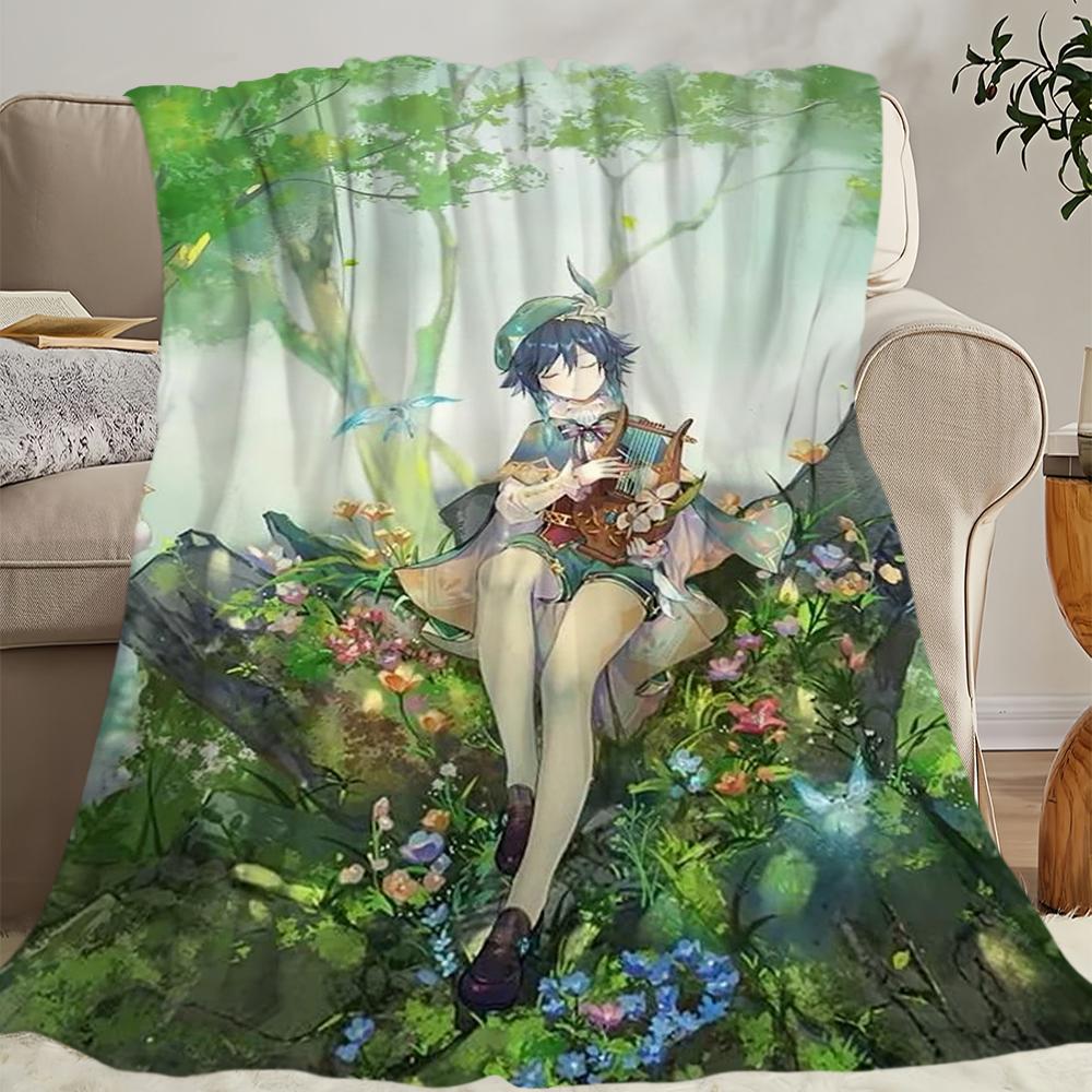 Genshin Impact Venti Printed Comfortable and Soft Sofa Living Room Bedroom Plush Blanket Suitable for Home Travel and Gifts