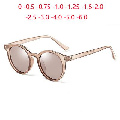 Tea Frame Round Myopia Sunglasses Women Anti-Reflective Minus Lens Prescription Sunglasses Diopter 0 -0.5 -0.75 To -6